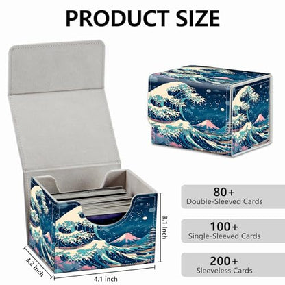 Strong Magnet Case Deck Box Mtg Card Box Playing Card Box Magic Deck Box Tcg Up to 200 Cards Creative Pattern Trading Card Storage Box for Collectible Card Games, Blue Wave - color: Blue Wave