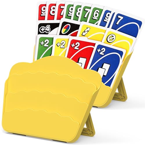 Tenyond Card Holders for Playing Cards - 2 Pack Playing Card Holder w/Foldable Stand for Stocking Stuffer, Travel Game, for Senior, Little or Arthritis Hand, UNO, Poker, or Holiday Game Night, Yellow - color: 2 Pack Yellow
