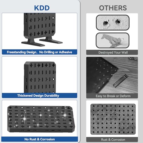 KDD 6 in 1 RGB Gaming Desk Accessories - No Drill Desk Organizer with Phone Stand/Storage Box/Headset & Controller Holder/Hooks, Freestanding Gaming Pegboard for Office & Home Desktop Decor Organizer