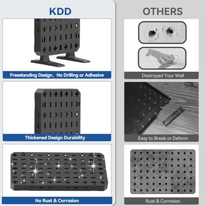 KDD 6 in 1 RGB Gaming Desk Accessories - No Drill Desk Organizer with Phone Stand/Storage Box/Headset & Controller Holder/Hooks, Freestanding Gaming Pegboard for Office & Home Desktop Decor Organizer