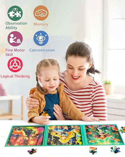 Magnetic Puzzles for Toddlers 4-6 Girls, Mermaid Princess Travel Puzzles for Kids Ages 3-5, 3 in 1 Dinosaurs Magnet Jigsaw Puzzle Book, Preschool Learning Toy for Kids 4-8 Year (Princess) - style: Princess(42+49+52)