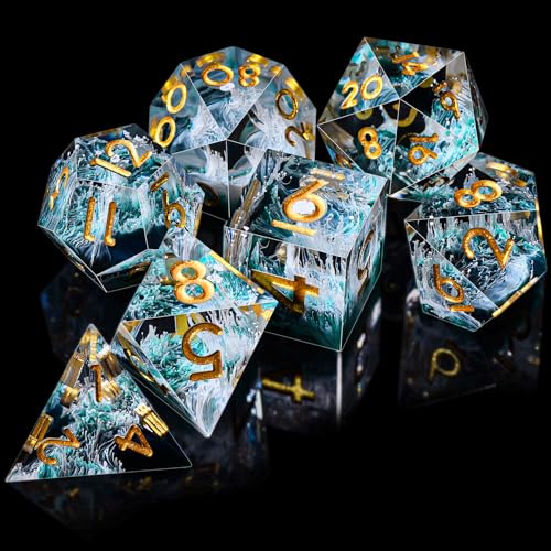 AUSTOR 7-Die DND Dice Set Handmade Sharp Edge Polyhedral Dice for Dungeons and Dragons RPG MTG Table Games（Wave Green） - color: Wave Green