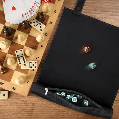 SIQUK 2 Pieces Magnetic Dice Mat Tray Rolling Mat with Zipper PU Leather Folding Scroll Dice Holder for D&D RPG Games (Red, Black) - color: Red, Black