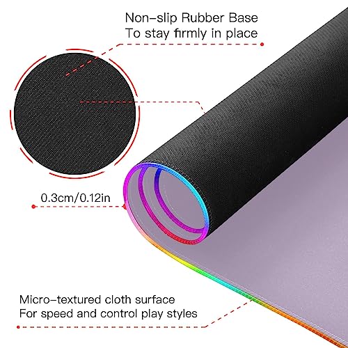 Light Violet RGB Gaming Mouse Pad, Large Mousepad with 14 Lighting Modes, Big Mouse Mat LED Extended Mouse Pad Anti-Slip, Computer Keyboard Mousepad Mat 31.5 x 11.8 Inch - color: Light Violet, size: XX-Large 31.5x11.8in