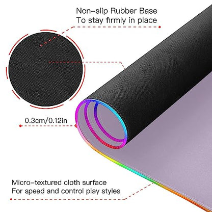 Light Violet RGB Gaming Mouse Pad, Large Mousepad with 14 Lighting Modes, Big Mouse Mat LED Extended Mouse Pad Anti-Slip, Computer Keyboard Mousepad Mat 31.5 x 11.8 Inch - color: Light Violet, size: XX-Large 31.5x11.8in