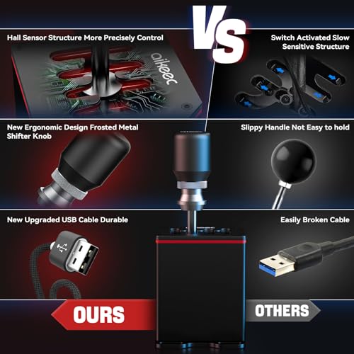 aikeec USB Truck Simulator Shifter for Logitech G29 G27 G25 G920 Thrustmaster T300RS/T500 GT Sim Racing Shifter for PC Windows Racing Games, Froza, Dirt, WRC, Assetto Corsa ATS & ETS2 6+R - size: 6+R without clamp