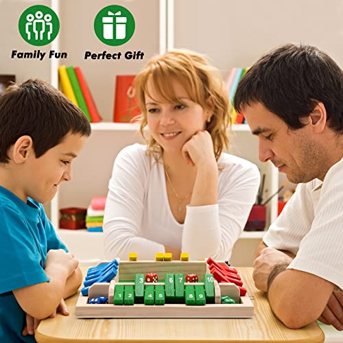 Shut The Box Dice Game,8 Dice 4 Players Wooden Board Table Math Skills Game with Drop it Game Instructions for Kids Adults Easy to Learn, Family and Friends Party (8 Inches Colorful) - size: 8.74 inches