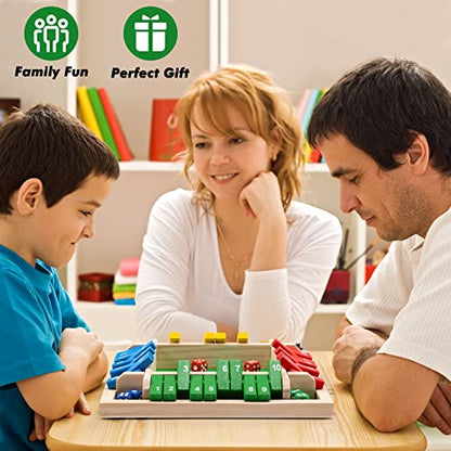 Shut The Box Dice Game,8 Dice 4 Players Wooden Board Table Math Skills Game with Drop it Game Instructions for Kids Adults Easy to Learn, Family and Friends Party (8 Inches Colorful) - size: 8.74 inches