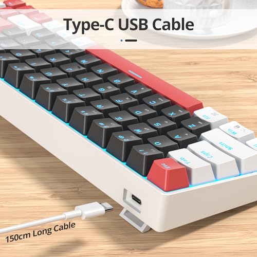 surmen 65% Mechanical Gaming Keyboard with Linear Red Switch, Wired Mini Compact Keyboard 60 Percent Backlit for Laptop Desktop PC Gamers（68 Black-Ice Blue） - color: 68 Black-Ice Blue