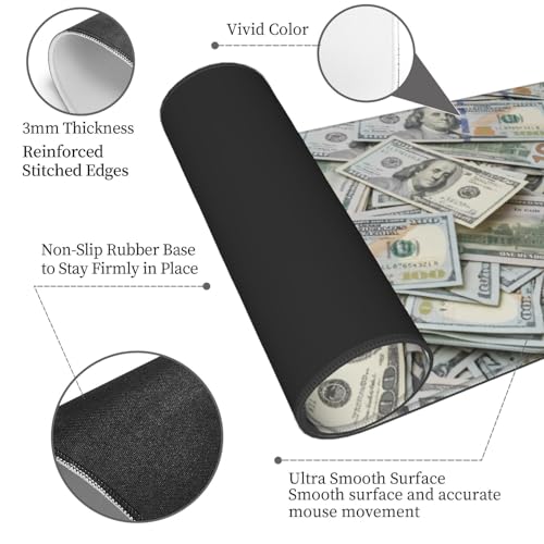 Money Pattern Gaming Mouse Pad, Large Extended Desk Mat (31.5x11.8 in), Non-Slip Rubber Base Stitched Edges Mousepad for Work Office Gaming & School - color: 3