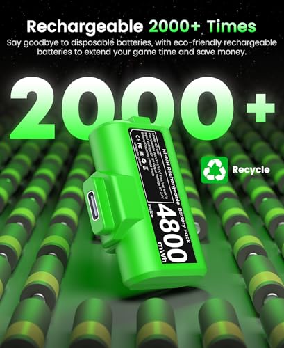 Svetaecho for Rechargeable Xbox Controller Battery Pack – 2x4800mWh Long-Lasting Battery with 4 Back Covers, USB-C Fast Charging Compatible with Xbox Series X|S / Xbox One / Elite Controller Xbox Series X Cases - color: Green