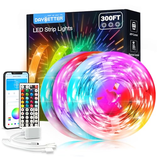 DAYBETTER Led Strip Lights 300 ft (3 Rolls of 100ft), Smart Led Light Strips with Remote and App Control, Music Sync RGB Color Changing Led Lights for Bedroom, Home, Kitchen, Party, Room Decor - size: 300ft