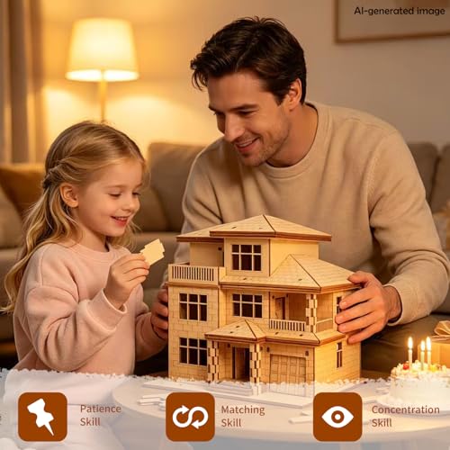 3D Wooden Puzzles for Adults,Miniature Villa Model Kit,DIY Wooden Craft for Home Office Decor,Stress Relief & Screen-Free Activity,Gift for Adults, Teens, Dads, DIY Lovers - style: Three Layers