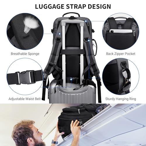 WITZMAN Travel Backpack for Men 45L Convertible Bag Fits 17" Laptop | Large Nylon Carry on Luggage Bag, 3 in 1 Laptop Backpack Airline Approved, For Weekend Getaway, Overnight Trip, B688 Grey - color: Silvery Grey