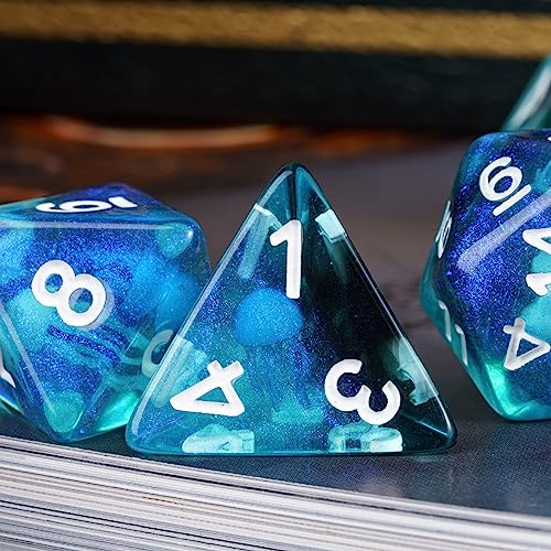 UDIXI Jellyfish DND Dice Set D&D Polyhedral Dice Set for RPG Tabletop Games | Velvet Storage Bag, DM Gift, for Dungeons and Dragons Role Playing Games Board Games - color: Ocean/Jellyfish