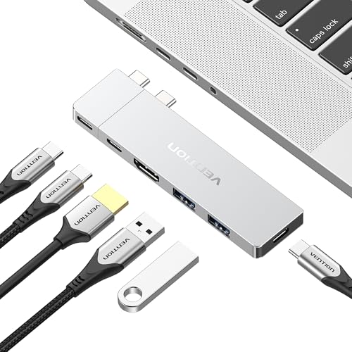 VENTION 6-in-2 USB C Hub for MacBook Neo/Air/PRO, 80Gbps Detachable Magnetic 8K USB-C Dock with 4K@240Hz HDMI, 140W MAX PD for Laptops/ipad, Charging Multiport Adapter(Silver)