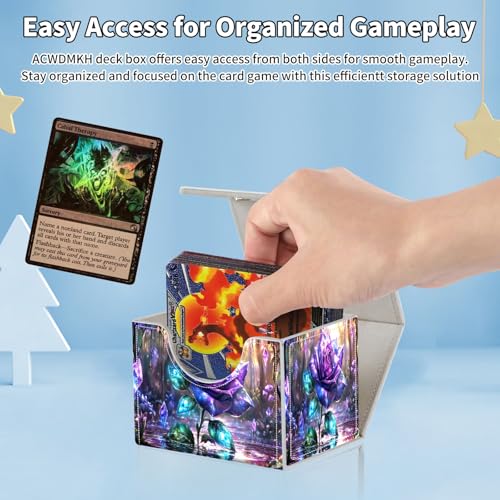 for MTG Commander Deck Box,Card Deck Box for Trading Yugioh MTG,Fits 100 Double Sleeved Cards,PU Leather Strong Magnet Case for Magic Commander TCG CCG,Purple Glitter Flower - color: Purple Glitter Flower