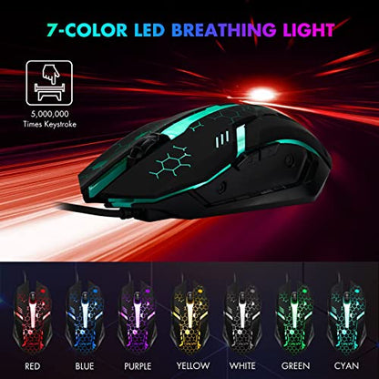 CHONCHOW Gaming Keyboard and Mouse Combo, USB Wired Rainbow Backlit
