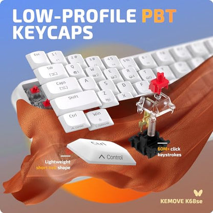 KEMOVE 60% Gaming Mechanical Keyboard RGB Backlit,Ultra-Compact 68 Key Keyboard,White (White, Wired)