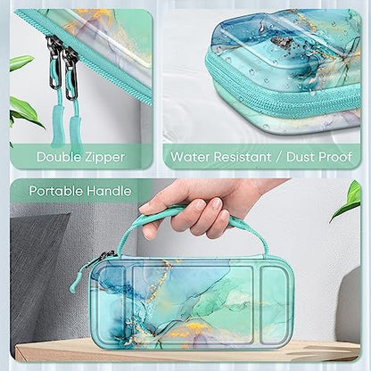 FINTIE Shockproof Carrying Case for Nintendo Switch Lite 2019 | Hard Shell Protective Cover, Portable Travel Storage Bag, Game Card / Micro SD Card Slots, Inner Pocket, Emerald Marble - color: emerald marble