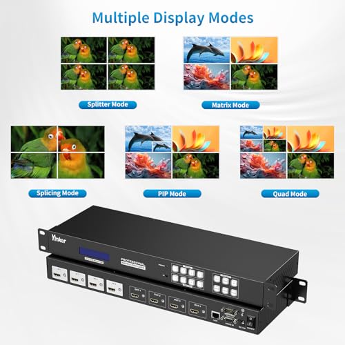 4K 2x2 HDMI Video Wall Controller, 4K@30Hz HDMI Matrix 4 in 4 Out, with 4x1 PIP Multiviewer, Support 3.5mm Audio, 90°,180°,270° Rotation & Web GUI & APP Control, Multiple Splicing Modes - size: 4K@30Hz 4x4 w/Video Wall