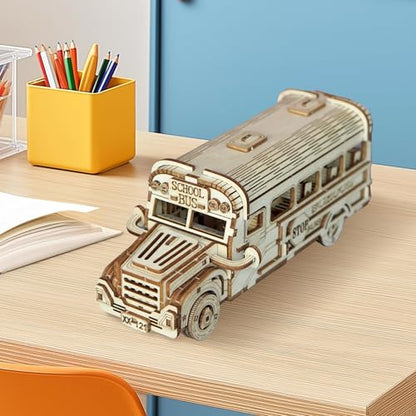 3D Wooden Puzzles for Adults, DIY School Bus Model Building Kit | Creative Craft & Model Kits for Adults, DIY Assembly Puzzle Desk Decor, Holiday Gift for Xmas, Teens Men 14+, STEM Project - style: School Bus
