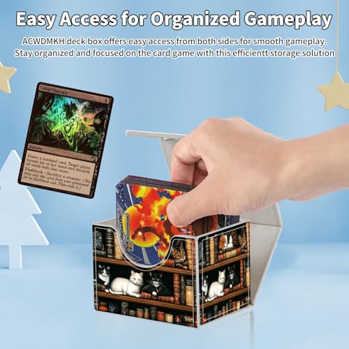 for MTG Commander Deck Box,Card Deck Box for Trading Yugioh MTG,Fits 100 Double Sleeved Cards,PU Leather Strong Magnet Case for Magic Commander TCG CCG,Cat Bookshelf - color: Cat Bookshelf