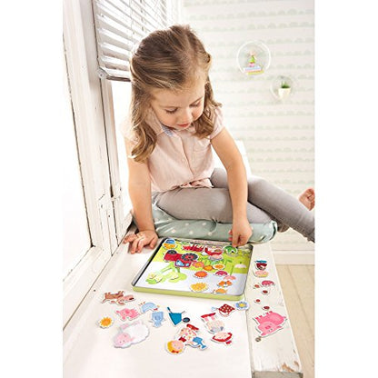 HABA Peter and Pauline Farm Animal Magnetic Activity Set, Toddler Busy Board & Toddler Car Activities with 4 Background Scenes for Travel & Learning Fun for Ages 3+ - color: Green - Day on the Farm