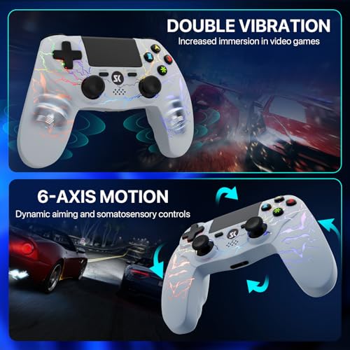 ISHAKO 2 Pack Controller for PS4, Wireless Controller for PS4/Pro/Slim/PC, Gaming Controller with RGB Lighting, 1000mAh Battery, 6-Axis Motion Control, Touchpad - Black & White - color: Black&White