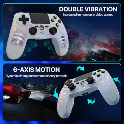 ISHAKO 2 Pack Controller for PS4, Wireless Controller for PS4/Pro/Slim/PC, Gaming Controller with RGB Lighting, 1000mAh Battery, 6-Axis Motion Control, Touchpad - Black & White - color: Black&White