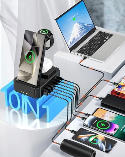Wireless Charger for Samsung,300W 10 in 1 Wireless Charging Station, 65W USB C Fast Charging Stand for Samsung S25 Ultra/S24/S23/S22/Note 20,Galaxy Watch Ultra7/6/5,Galaxy Buds(Not for Apple Watch) - color: black