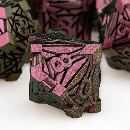 7PCS Metal DND Dice Set with Box, Debris RPG Purple Red D and D Dice for use with D&D Tabletop Games Role Playing Game Polyhedral Dice Set D20 D12 D10 D8 D6 D4 - color: Red