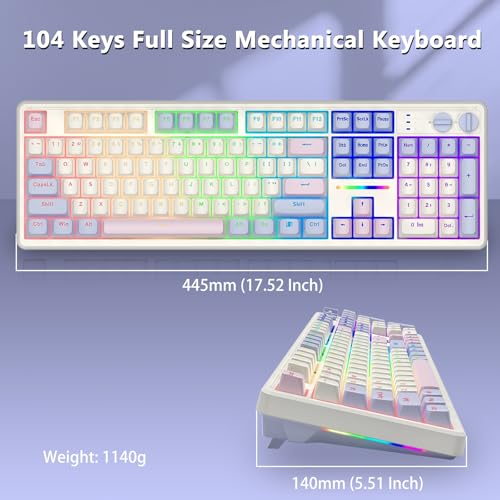 E-YOOSO Creamy Mechanical Gaming Keyboard Wired, Full Size, White Pink | Gasket Structure with Sound Dampening Foam, Led Backlit, Hot Swappable, Pre-lubed Linear Switches, Custom Keyboard for PC/Mac - color: White Pink Purple