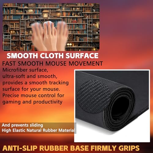 Desk Pad, Fantasy Shelves Desk Mat, Shelves Full of Books Large Gaming Mouse Pad for Desk, 31.5"x15.7" Extended Big Computer Keyboard Mouse Pad with Non-Slip Base and Stitched Edge - color: Fantasy Shelves