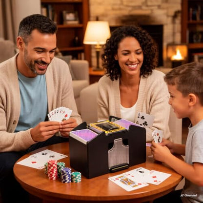 FEIERYA Automatic Card Shuffler 2/1/4/6 Deck | Battery-Operated Electric Playing Card Shuffler,Compatible with UNO,Poker for Home Card Game,Travel - size: 4 Decks