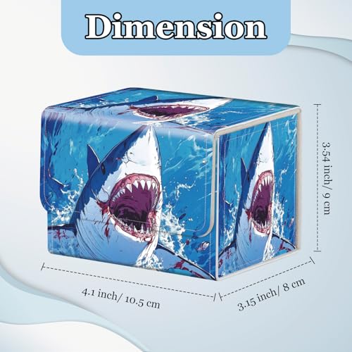 Commander Deck Box for Trading Cards - Fits 100+ Double Sleeved Cards, PU Leather MTG TCG Storage Case with Strong Magnetic Closure, Great White Shark - color: Great White Shark