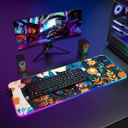 ITNRSIIET RGB Gaming Mouse Pad, Full Desk XL Extended Large Gaming Mousepad, 12 Lighting Modes 30% Thicker Big LED Desk Mat for Gamers, 32 x 12 inches, Cat in The Bush - color: Cat in the Bush