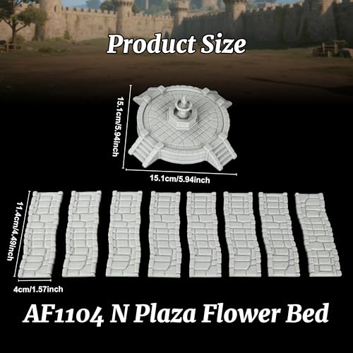 Modular Town Square Map Props for Dungeons and Dragons & TTRPGs, Fantasy Plaza Crossroad Scenery -25mm Unpainted Stone Fountain & 4-Way Pavement Path Set - Plaza Flower Bed (AF1104 N) - color: Af1104 N Plaza Flower Bed