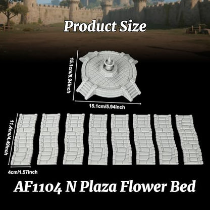 Modular Town Square Map Props for Dungeons and Dragons & TTRPGs, Fantasy Plaza Crossroad Scenery -25mm Unpainted Stone Fountain & 4-Way Pavement Path Set - Plaza Flower Bed (AF1104 N) - color: Af1104 N Plaza Flower Bed