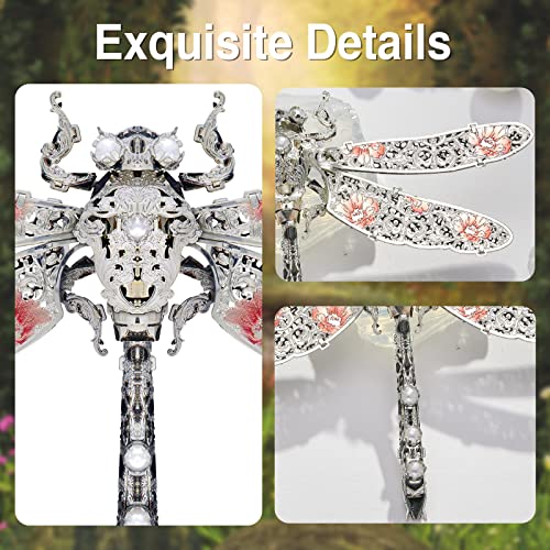 Piececool 3D Puzzles for Adults, Dragonfly Metal Model Building Kits Insect Themed Brooch Assembling DIY Crafts Creative Birthday Gifts,25Pcs - color: Dragonfly