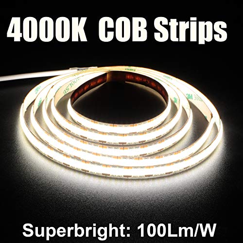 dephen 5V USB LED Light Strip 4.9ft, 4000K Daylight Under Cabinet Lighting | Soft Dotless COB String, Flexible and Cuttable, CRI 90, Sticky Plug in Tape for TV Backlight, Mirror, Bedroom, Computer, DIY - size: 4.92ft-4000K-USB