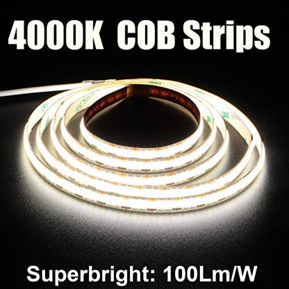 dephen 5V USB LED Light Strip 4.9ft, 4000K Daylight Under Cabinet Lighting | Soft Dotless COB String, Flexible and Cuttable, CRI 90, Sticky Plug in Tape for TV Backlight, Mirror, Bedroom, Computer, DIY - size: 4.92ft-4000K-USB