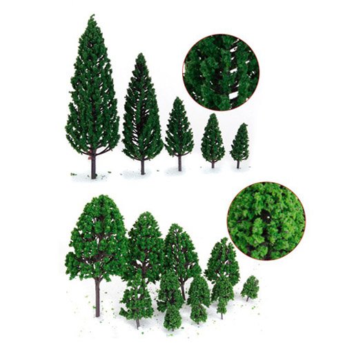 Mixed Model Trees, 29pcs, 1.5-6 inch(4-16 cm), Ho Scale Bushes, Diorama Supplies, Plastic Trees for Projects, Model Train Scenery with No Bases - style: 29pcs green trees