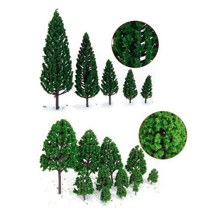 Mixed Model Trees, 29pcs, 1.5-6 inch(4-16 cm), Ho Scale Bushes, Diorama Supplies, Plastic Trees for Projects, Model Train Scenery with No Bases - style: 29pcs green trees