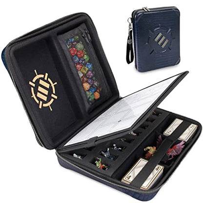 ENHANCE RPG Organizer Case - DnD Binder with Built-in Character Sheet Holder and Erasable Scribe Panel, Dice Rolling Area, Removable Pen Pouch, Miniature Foam Tray, Wrist Strap - color: Dragon Blue