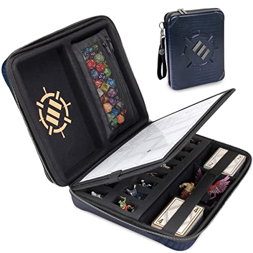 ENHANCE RPG Organizer Case - DnD Binder with Built-in Character Sheet Holder and Erasable Scribe Panel, Dice Rolling Area, Removable Pen Pouch, Miniature Foam Tray, Wrist Strap - color: Dragon Blue