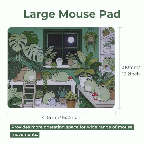 XVX Glass Mousepad Gaming, Cute Frog Hard Mouse Pads for Esports, Large Mouse Mat 410mm*310mm, Tempered Glass Mouse Pad Smooth Micro-Etched Surface with Improved Precision and Speed - color: Cute Frog