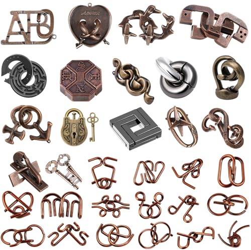 32 Pack Brain Teaser Puzzles & Colorful Easter Eggs - Challenging Metal Wire Puzzles for Kids & Adults - DIY Easter Basket Stuffers, Family Logic Games, Party Favors - style: 32PCS Metal Puzzles