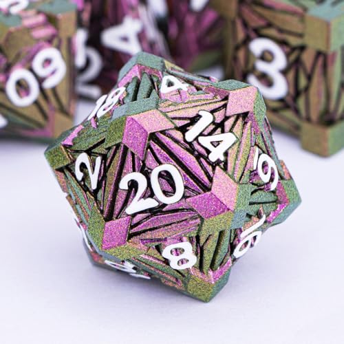 7PCS Metal DND Dice Set with Box, Debris RPG Red D and D Dice for D&D Tabletop Games Role Playing Game, Polyhedral Dice Set D20 D12 D10 D8 D6 D4 - color: Red White