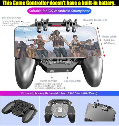 11 in 1 PUBG Mobile Phone Game L2R2 Controller w/ Semiconductor Cooler | No Built-in Battery, Cell Phone 4 Gaming Triggers Gampad Grip for PUBG/Call of Duty/Apex/Fortnitee/Free Fire